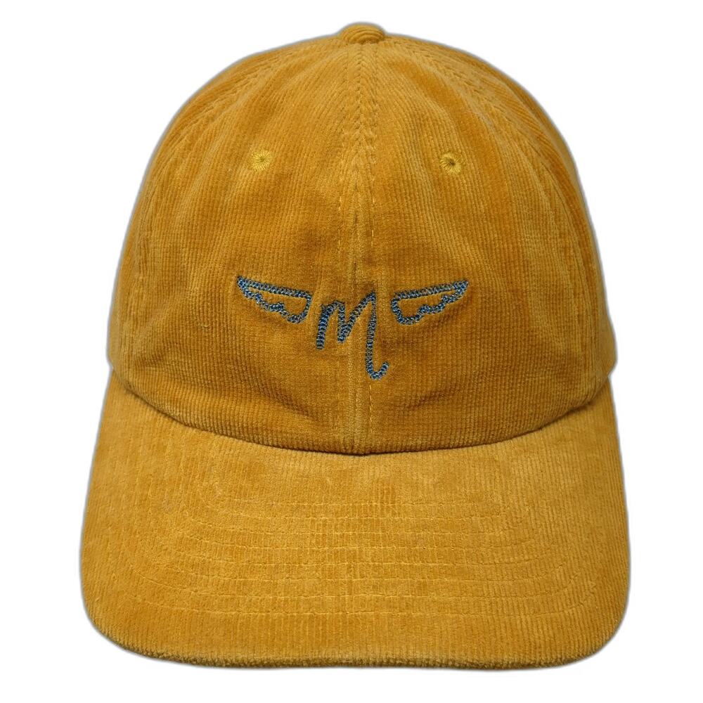 YOU KNOW Yellow Corduroy Winged M Baseball Cap One Size Slideback Adjustable Hat